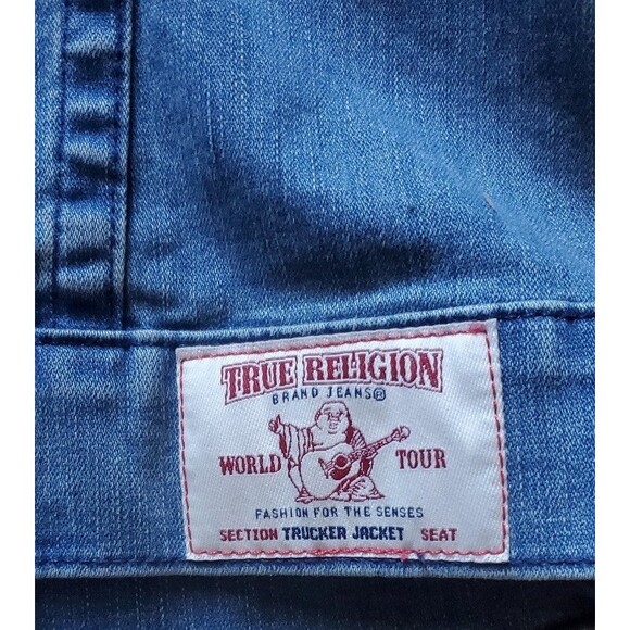 True Religion Jimmy Blue Denim Jean Trucker Jacket Womens Size Small - Picture 11 of 12